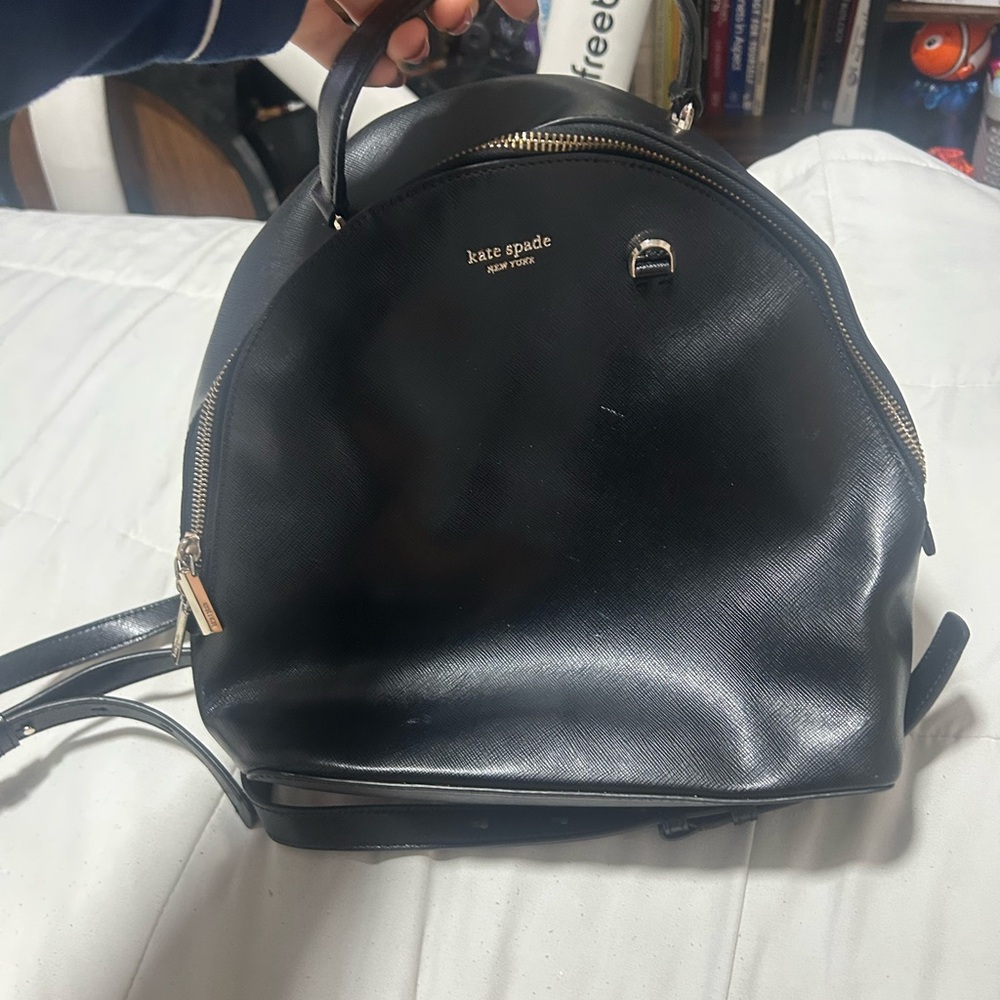 kate spade Black Saffiano Leather Dome Backpack with Gold Hardware